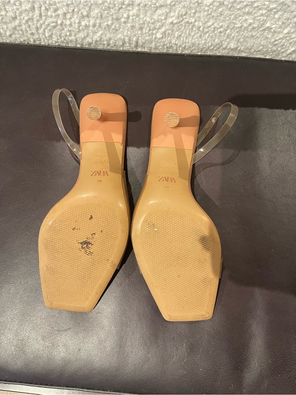 ZARA Transparent Strap Tan Square-Toe Slide Sandals - Picture 5 of 5